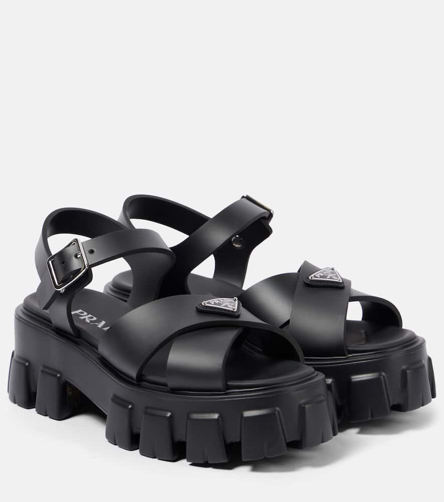 Prada Monolith Platform Sandals In Black