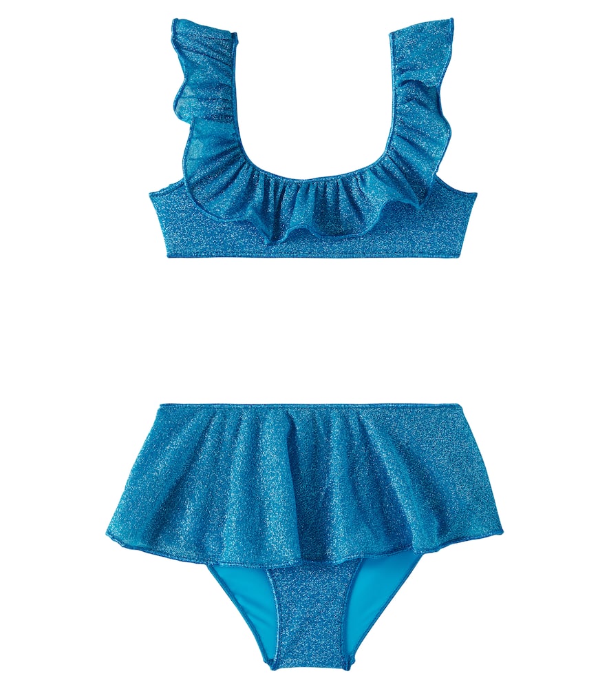 Oseree Oséree Kids Lumière Ruffled Lamé Bikini In Turquoise