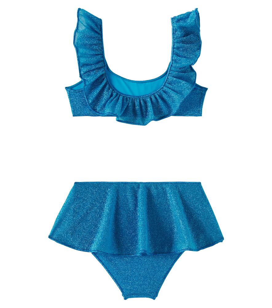 Oseree Oséree Kids Lumière Ruffled Lamé Bikini In Turquoise