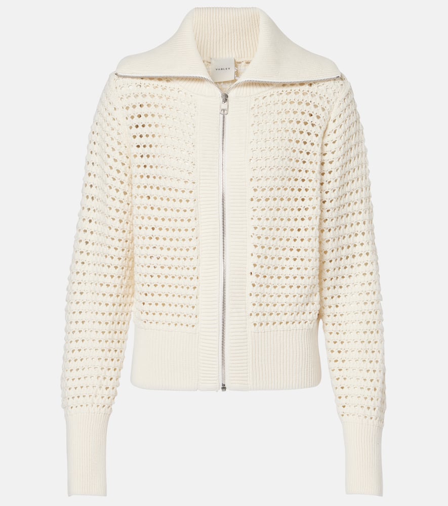 Varley Eloise Open Stitch Cotton Zip-up Cardigan In White