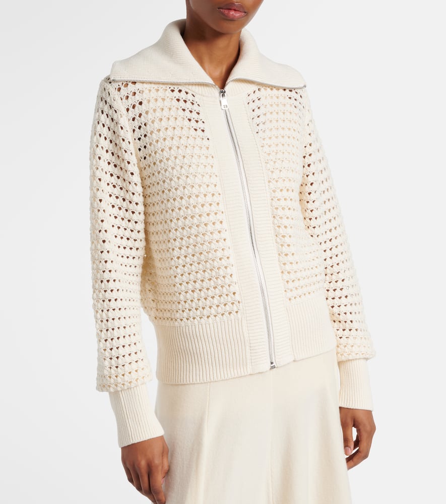 Varley Eloise Open Stitch Cotton Zip-up Cardigan In White