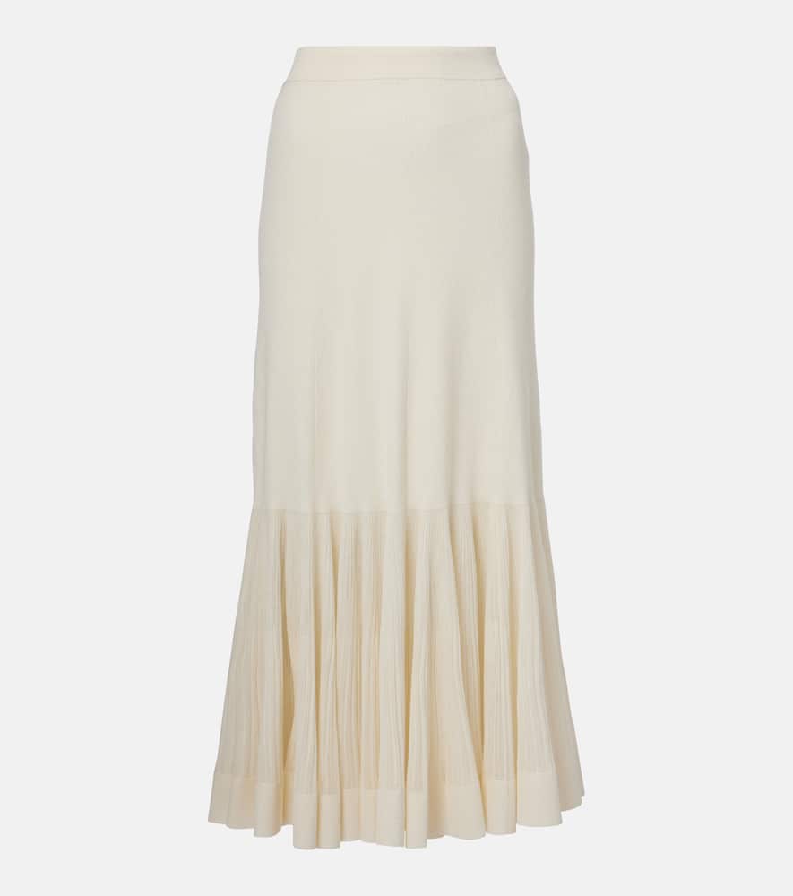 Illuminate pleated ribbed-knit midi skirt
