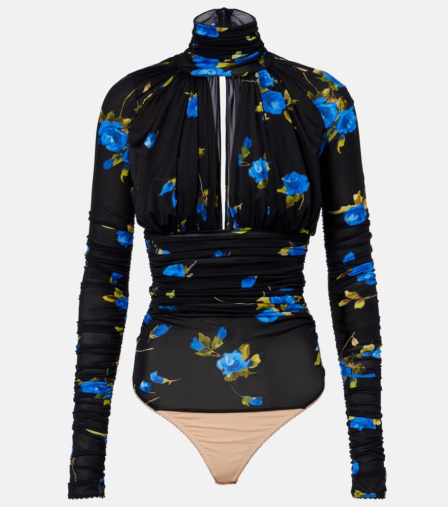Cutout floral jersey bodysuit