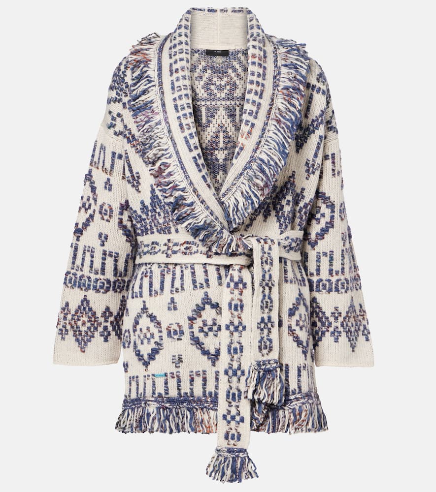 Alanui Grunge Beat Fringed Wool-blend Wrap Cardigan In Gray