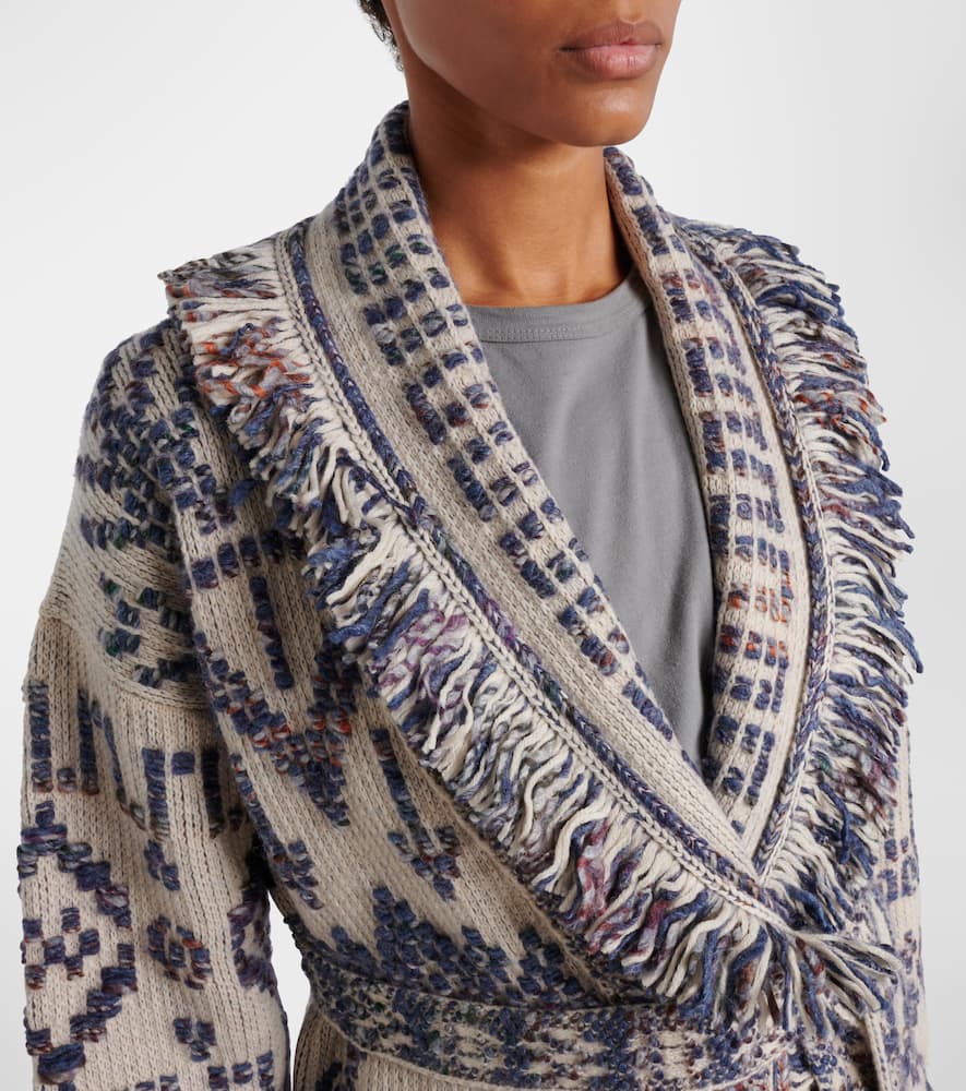 Alanui Grunge Beat Fringed Wool-blend Wrap Cardigan In Gray