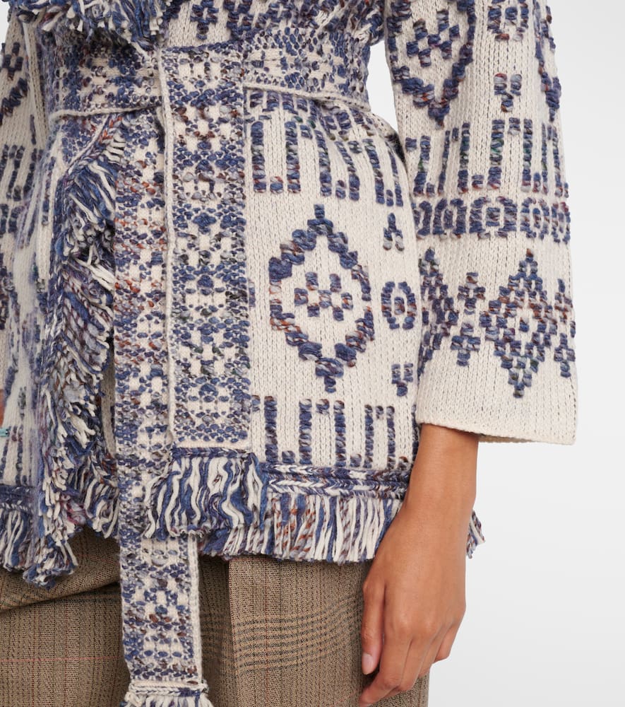 Alanui Grunge Beat Fringed Wool-blend Wrap Cardigan In Gray