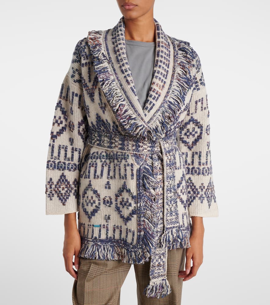 Alanui Grunge Beat Fringed Wool-blend Wrap Cardigan In Gray