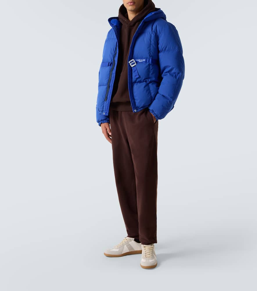Stone Island Logo Cotton-blend Down Jacket In Blue