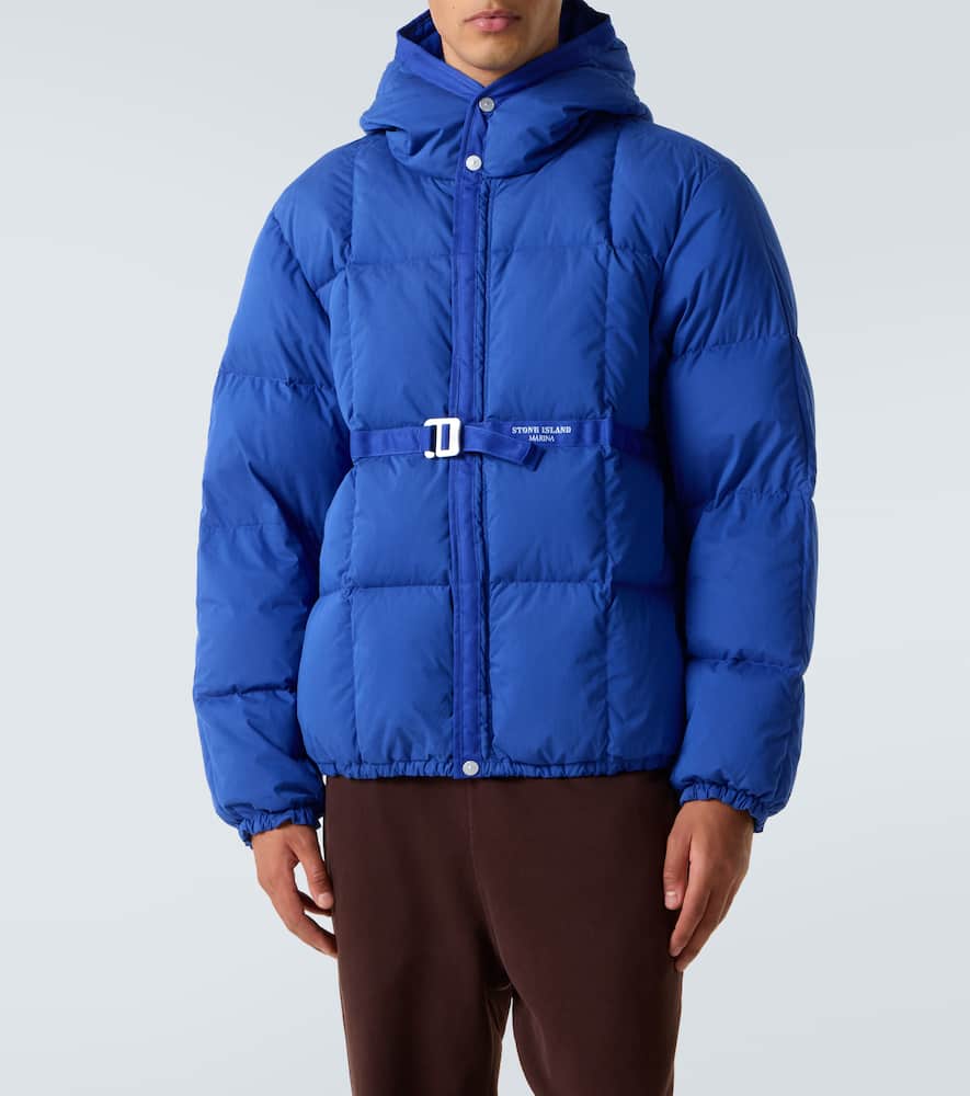 Stone Island Logo Cotton-blend Down Jacket In Blue