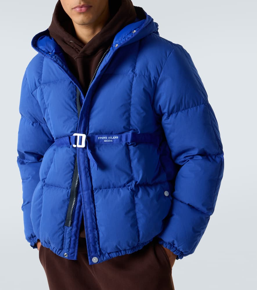 Stone Island Logo Cotton-blend Down Jacket In Blue