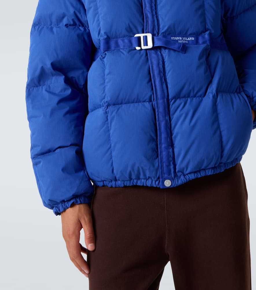Stone Island Logo Cotton-blend Down Jacket In Blue