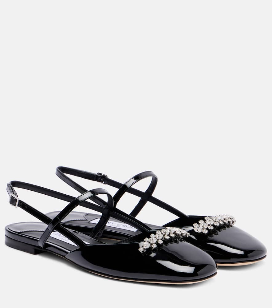 Jimmy Choo Belinda Embellished Patent Leather Flats In Black