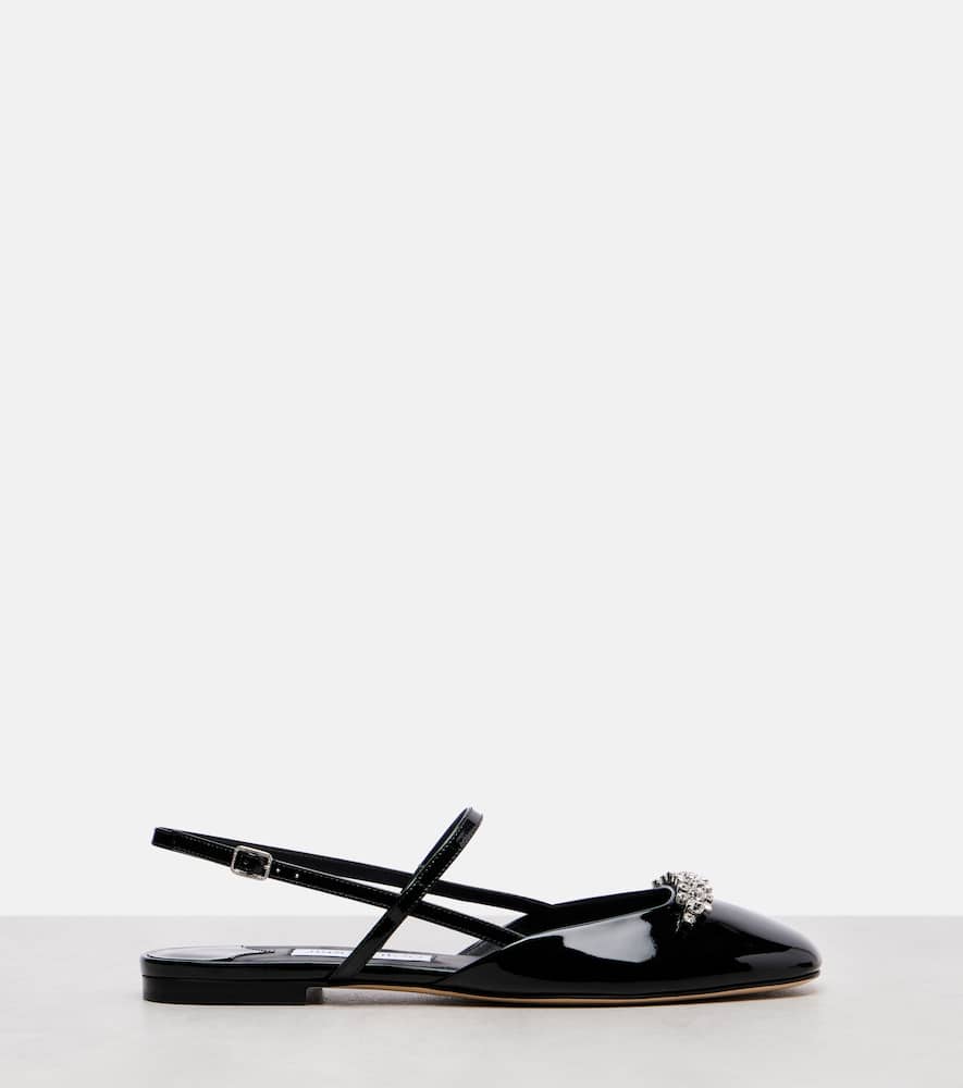 Jimmy Choo Belinda Embellished Patent Leather Flats In Black