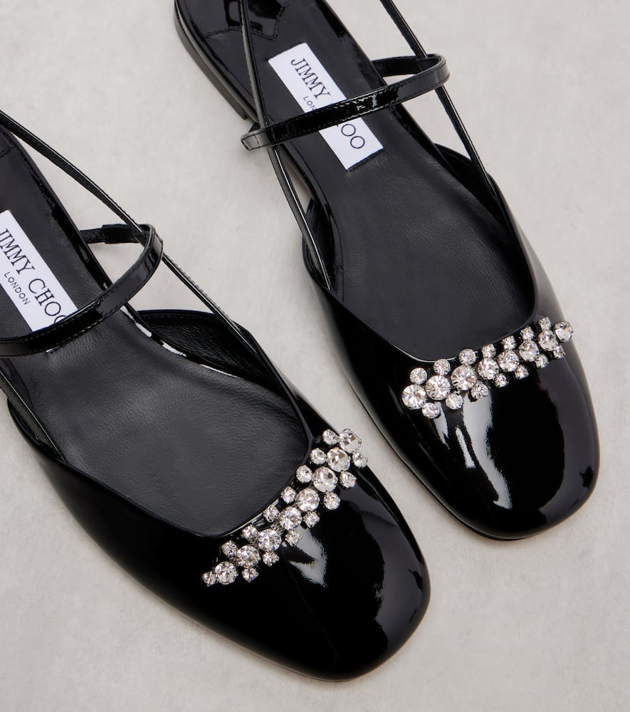 Jimmy Choo Belinda Embellished Patent Leather Flats In Black