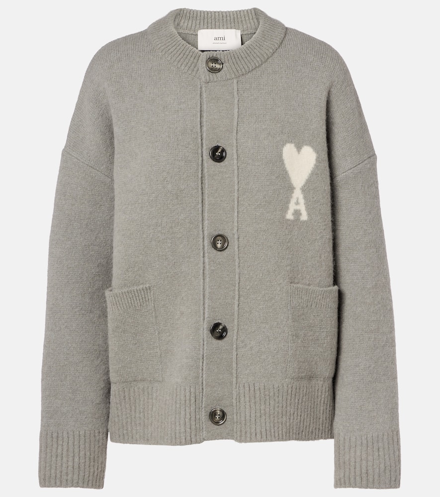 Ami Alexandre Mattiussi Ami De Caur Alpaca And Wool-blend Cardigan In Gray