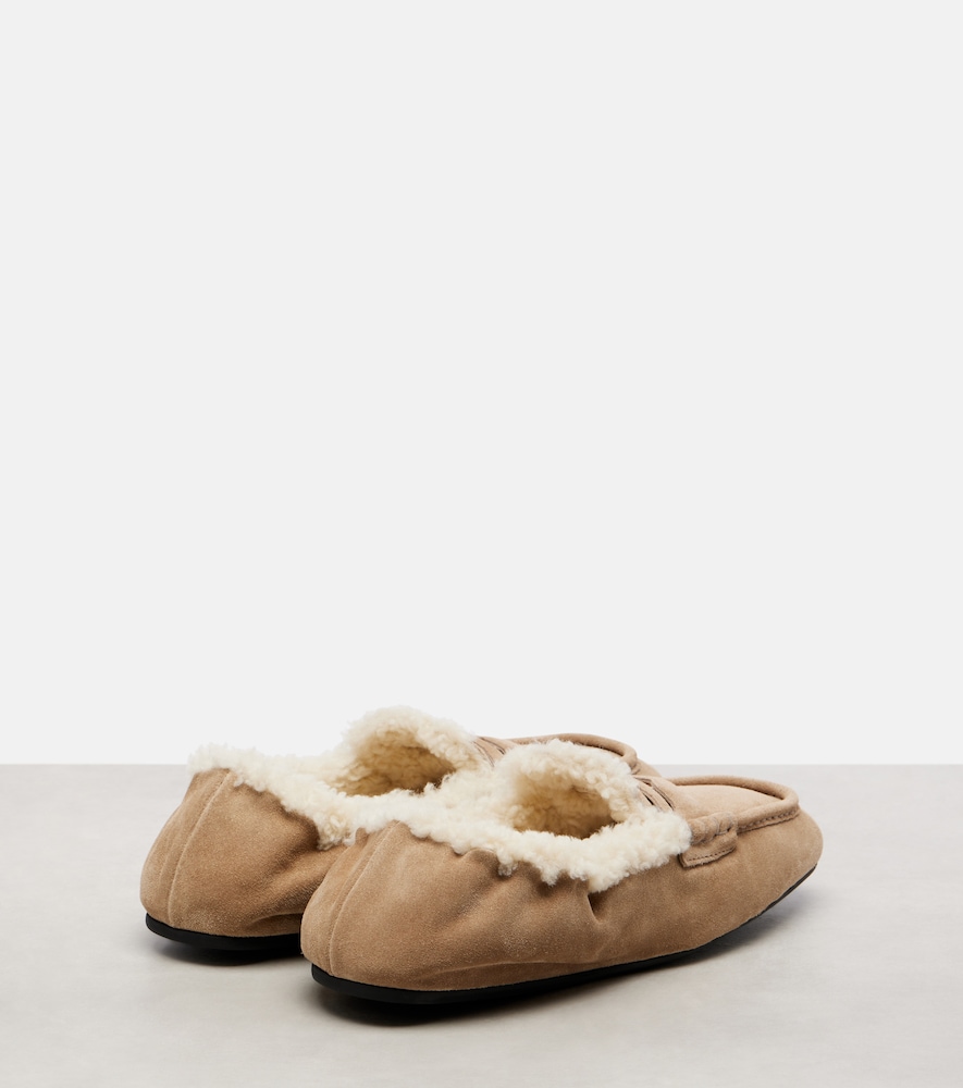  Miu Miu Miu Miu Shearling-lined Suede Penny Loafers 