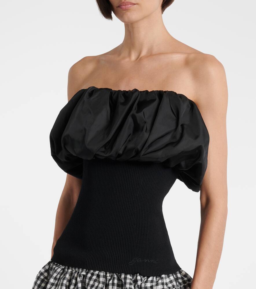 Ganni Black Ribbed Knit Top With Off-shoulder Design In Black