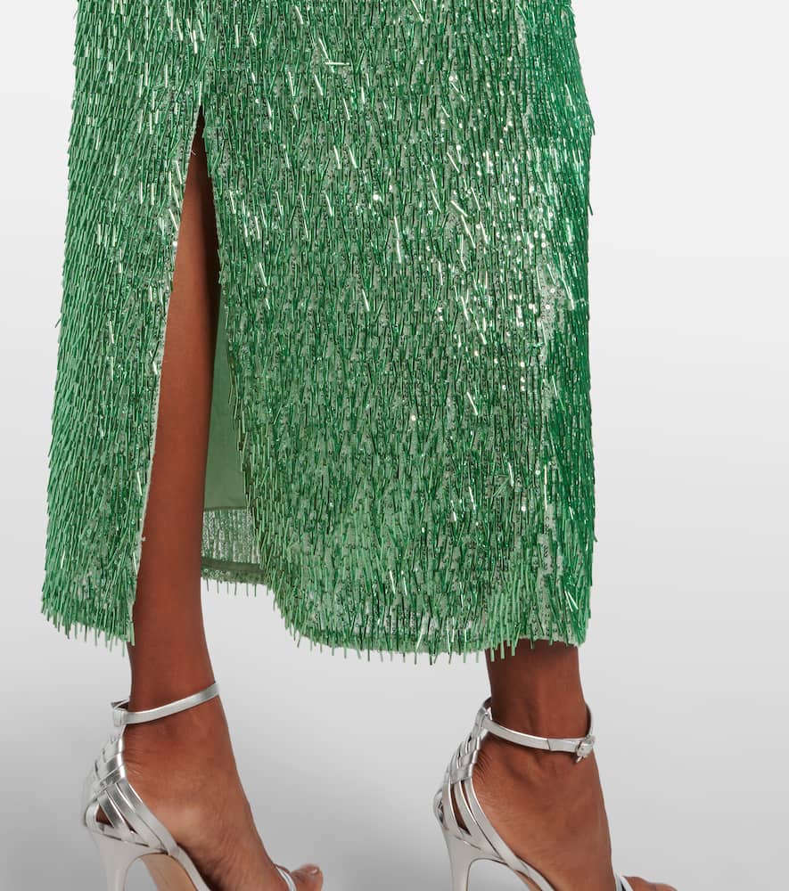 Erdem Beaded Off-shoulder Midi Dress In Green