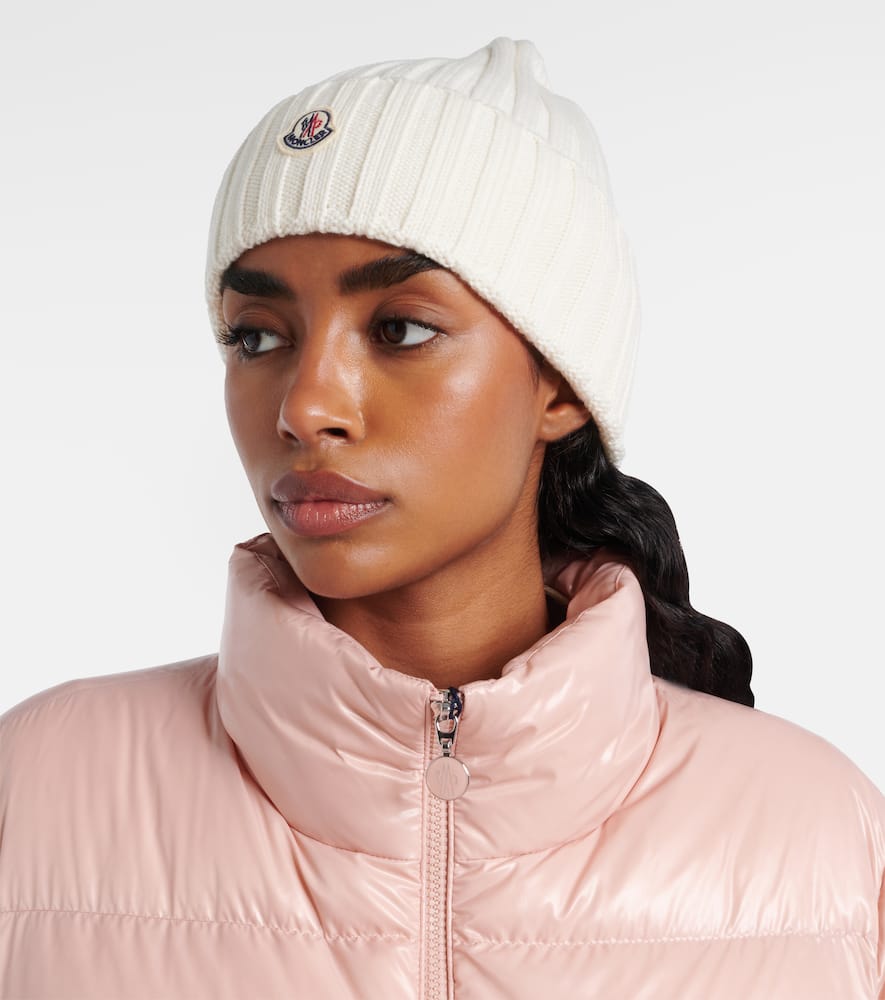 Moncler Ribbed Beanie With Embroidered Logo Detail
