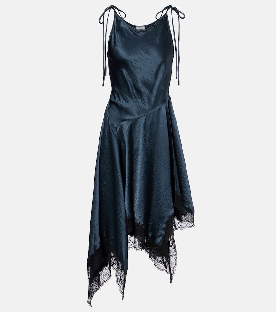 Acne Studios Womens Petrol Blue Asymmetric Lace-trim Satin Midi Dress In Blue