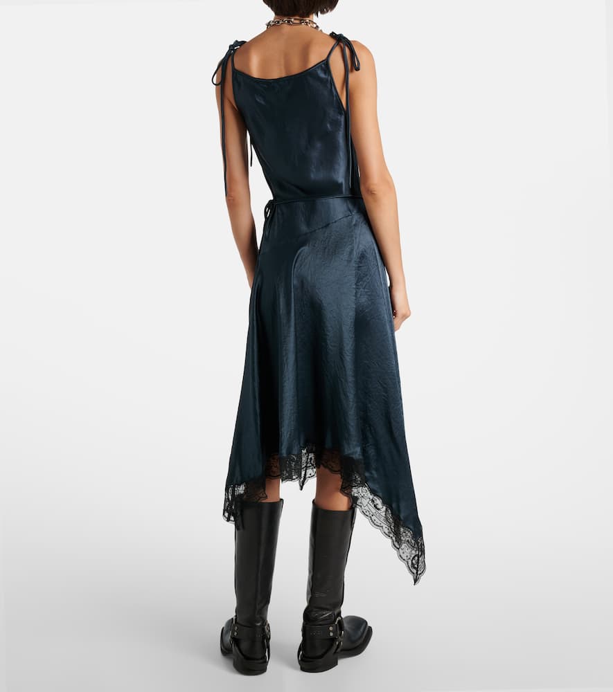 Acne Studios Womens Petrol Blue Asymmetric Lace-trim Satin Midi Dress In Blue