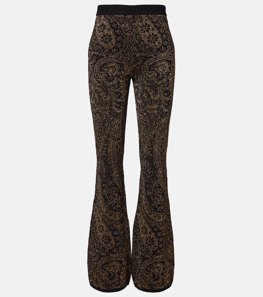 Etro Paisley Wool-blend Lamé Flared Pants In Brown