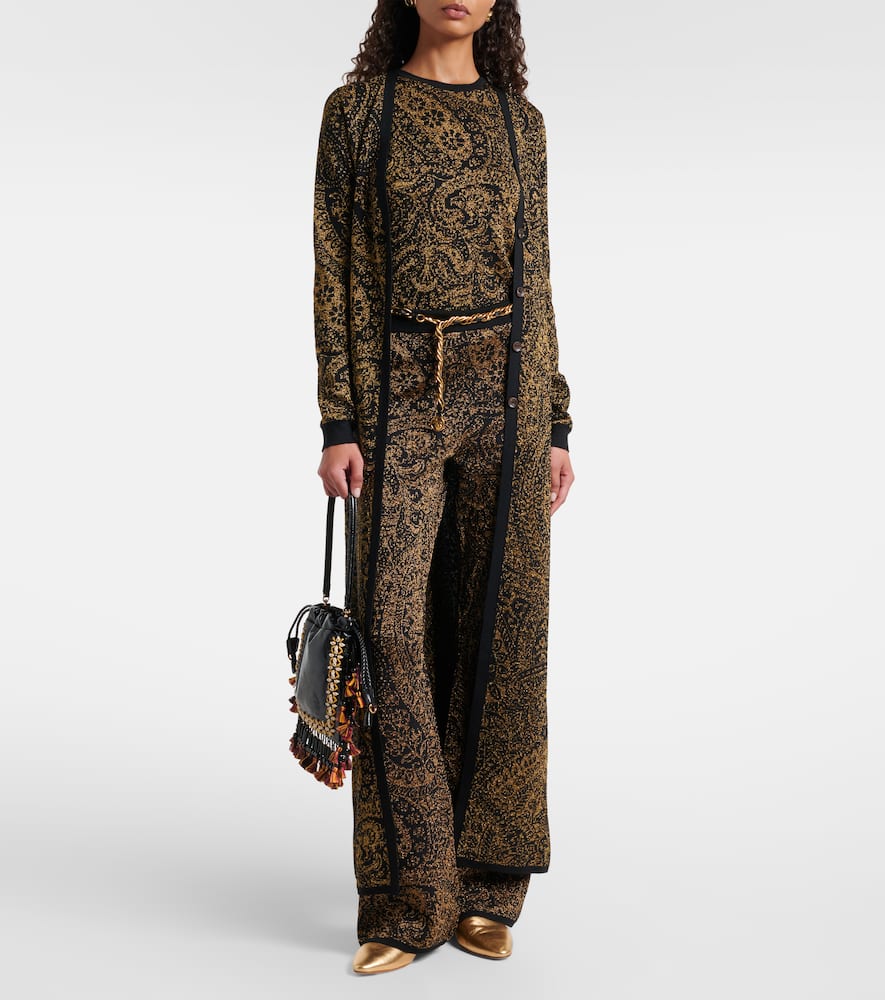 Etro Paisley Wool-blend Lamé Flared Pants In Brown