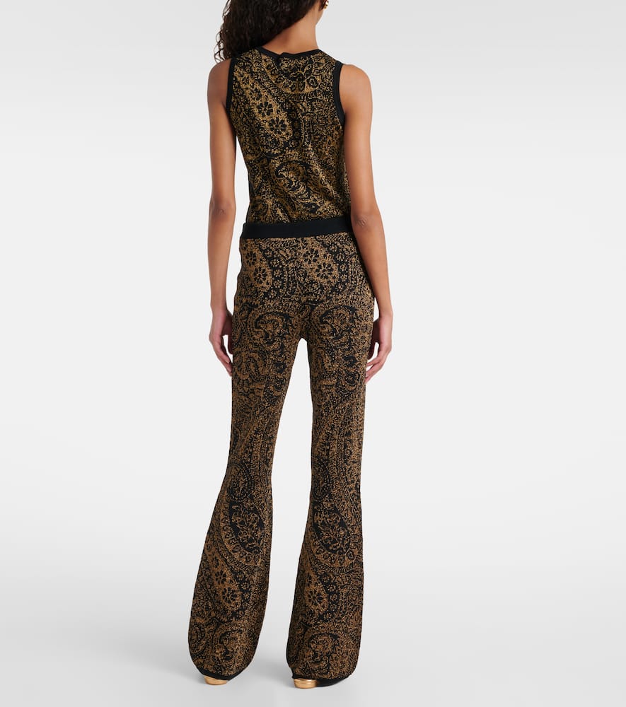 Etro Paisley Wool-blend Lamé Flared Pants In Brown