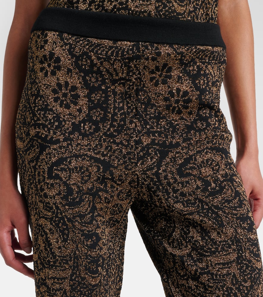 Etro Paisley Wool-blend Lamé Flared Pants In Brown