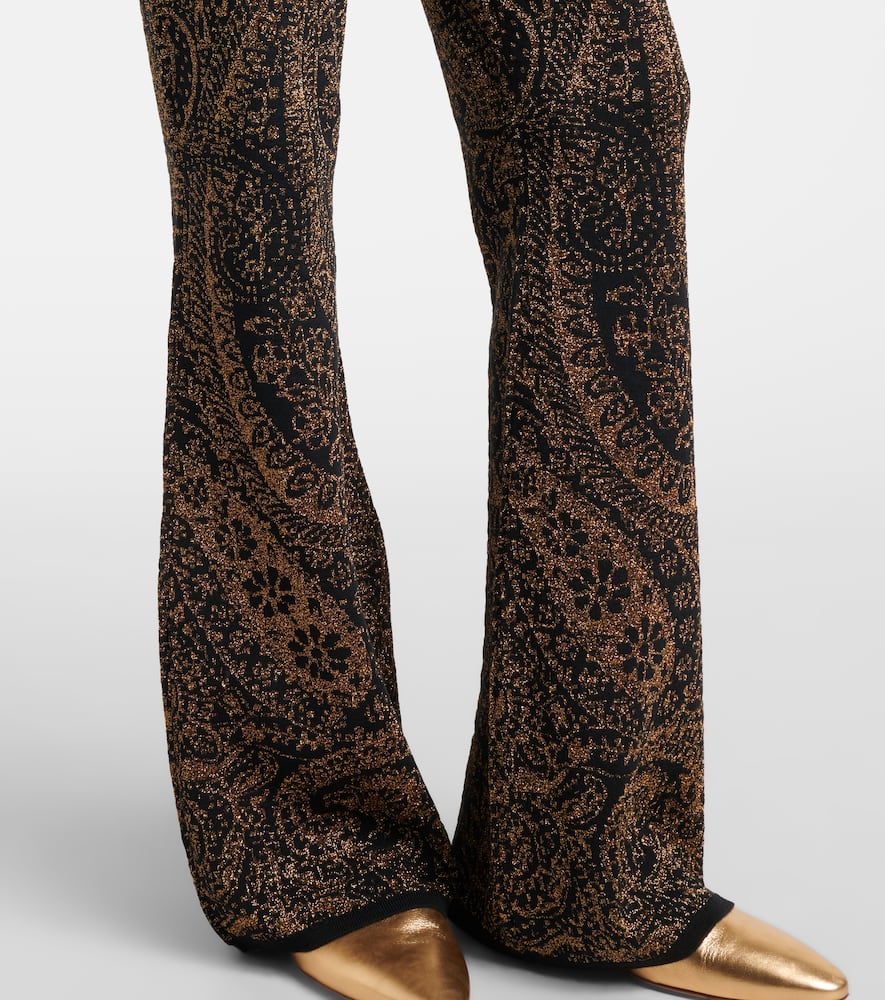 Etro Paisley Wool-blend Lamé Flared Pants In Brown