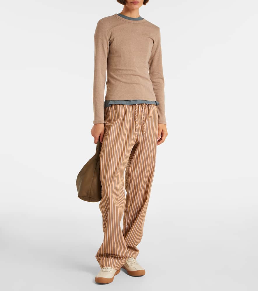 Leset Yoshi Cotton-blend Twill Wide-leg Pants In Brown