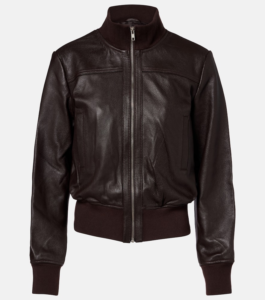 The Frankie Shop Tobias Leather Bomber Jacket In Brown