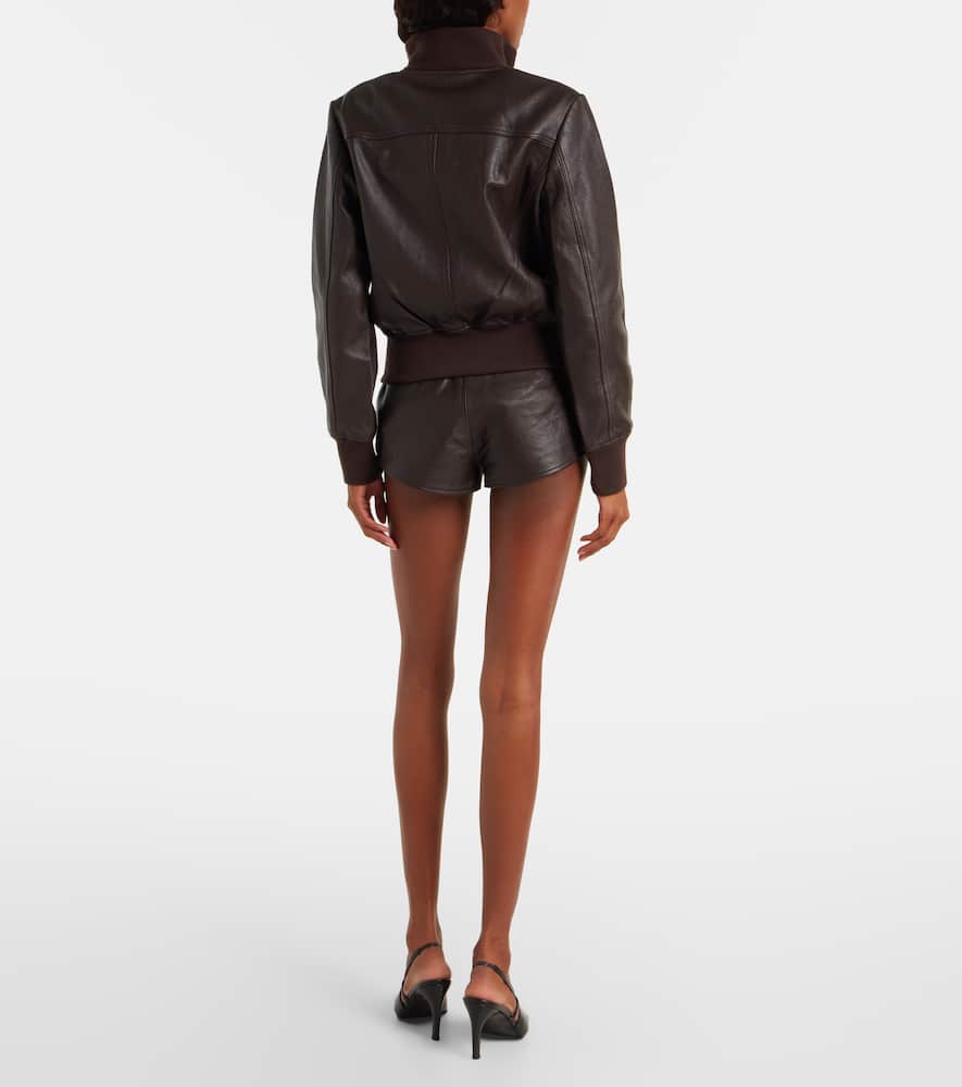 The Frankie Shop Tobias Leather Bomber Jacket In Brown