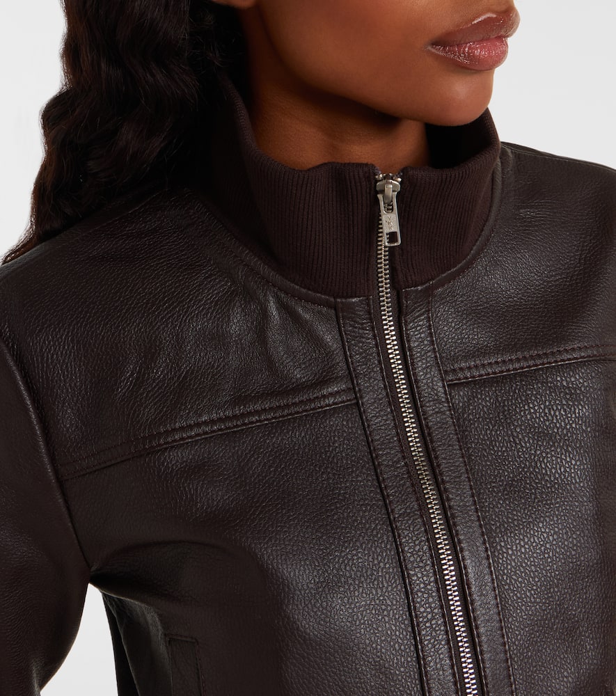 The Frankie Shop Tobias Leather Bomber Jacket In Brown