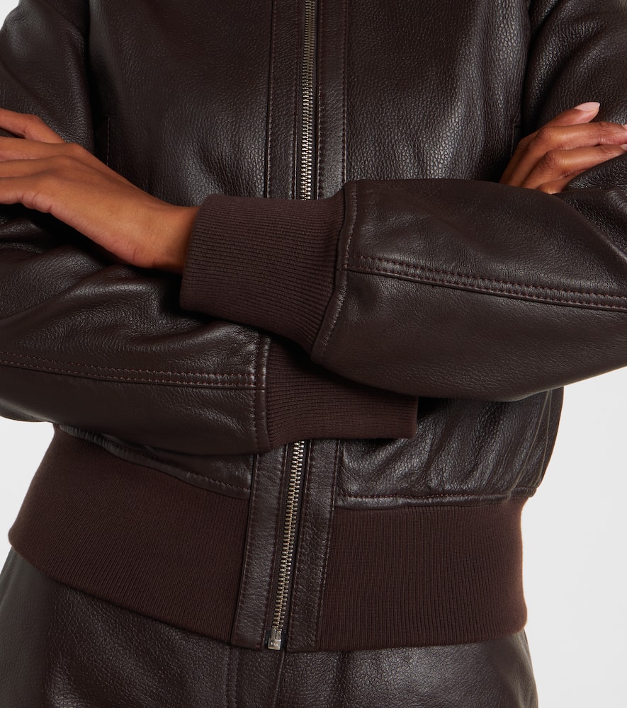 The Frankie Shop Tobias Leather Bomber Jacket In Brown