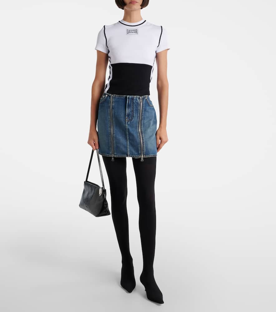 Jean Paul Gaultier Mini Denim Skirt With Pockets And Loops In Blue