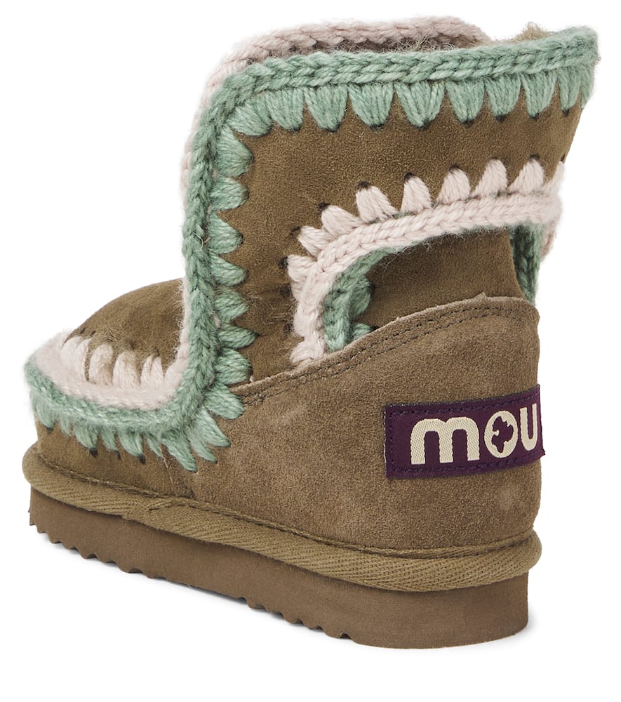 Mou Embroidered Shearling-lined Suede Boots In Brown