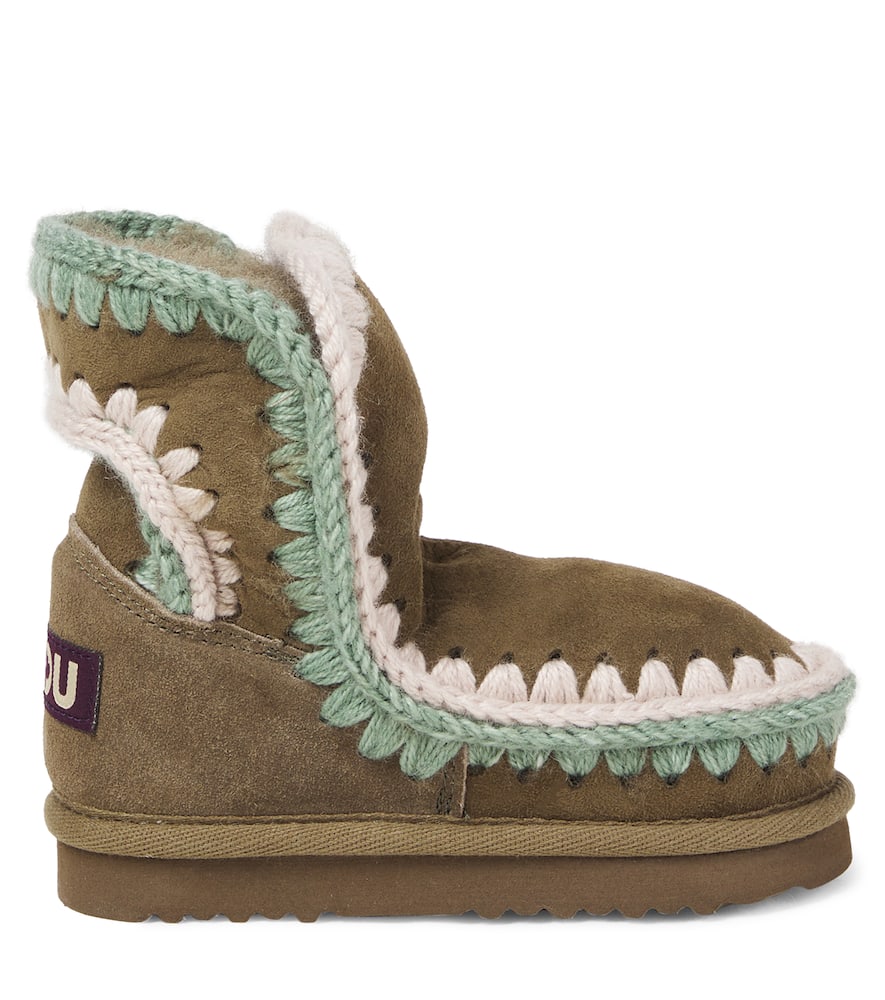 Mou Embroidered Shearling-lined Suede Boots In Brown
