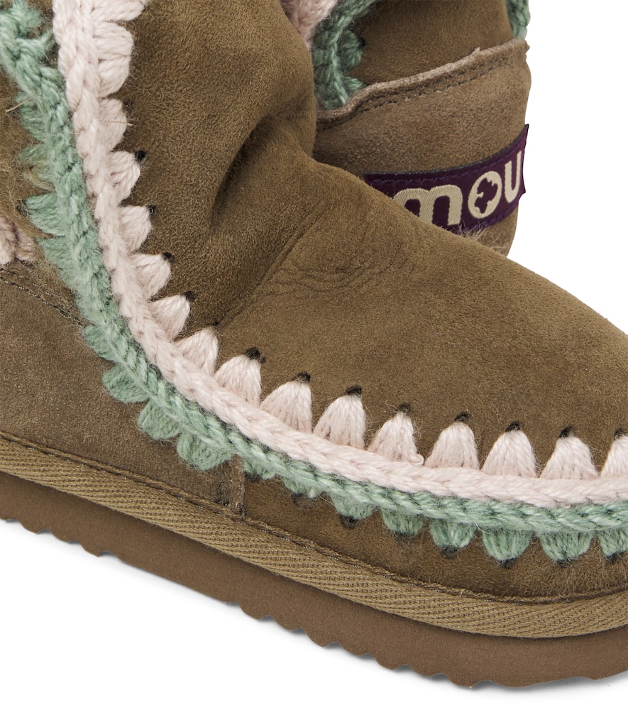 Mou Embroidered Shearling-lined Suede Boots In Brown