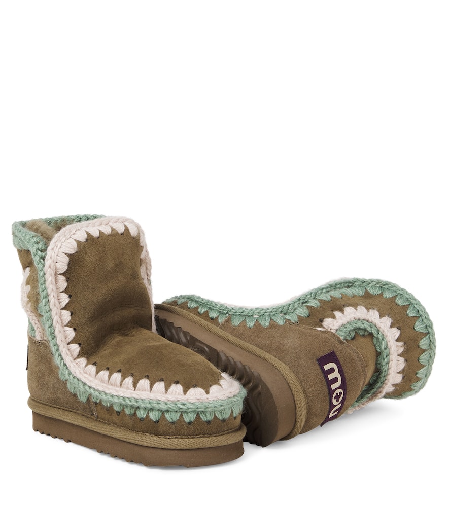 Mou Embroidered Shearling-lined Suede Boots In Brown