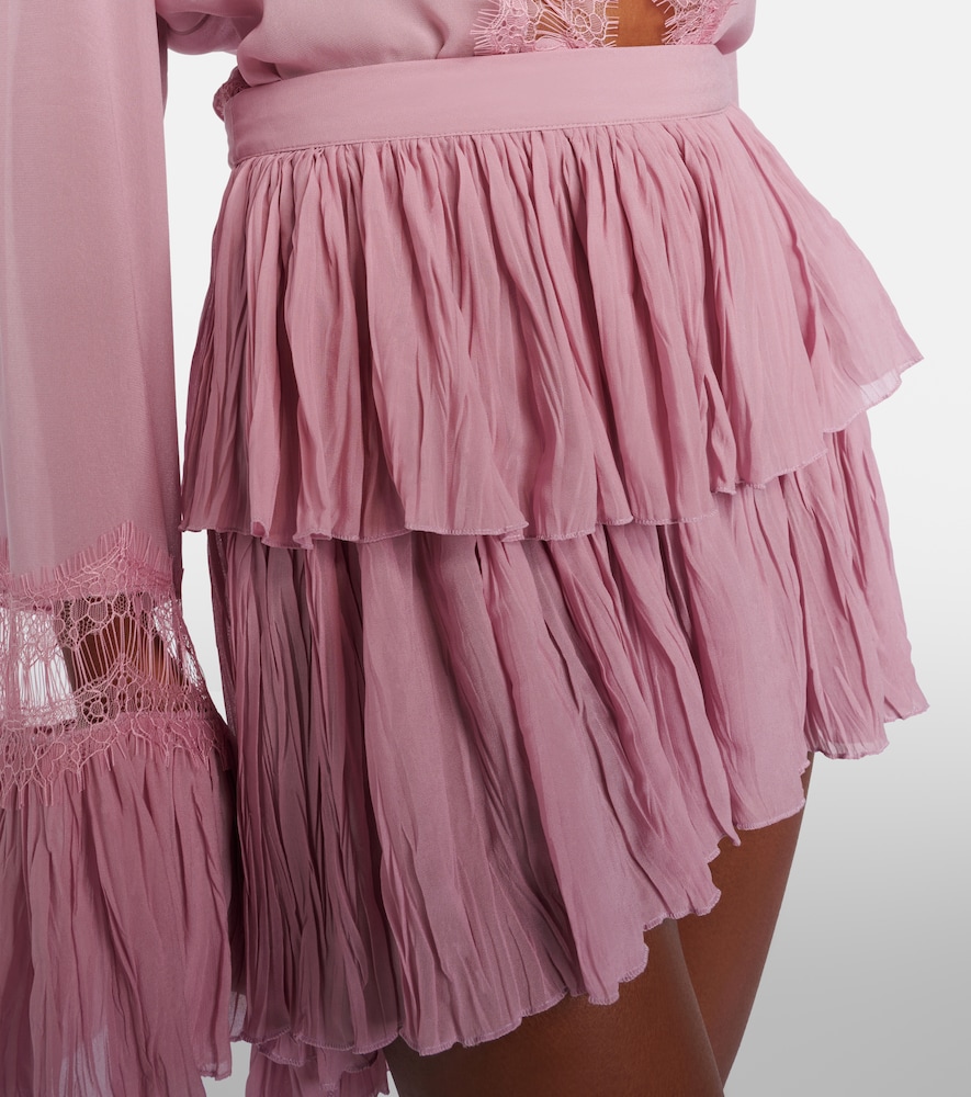 Plissé Tiered Georgette Miniskirt