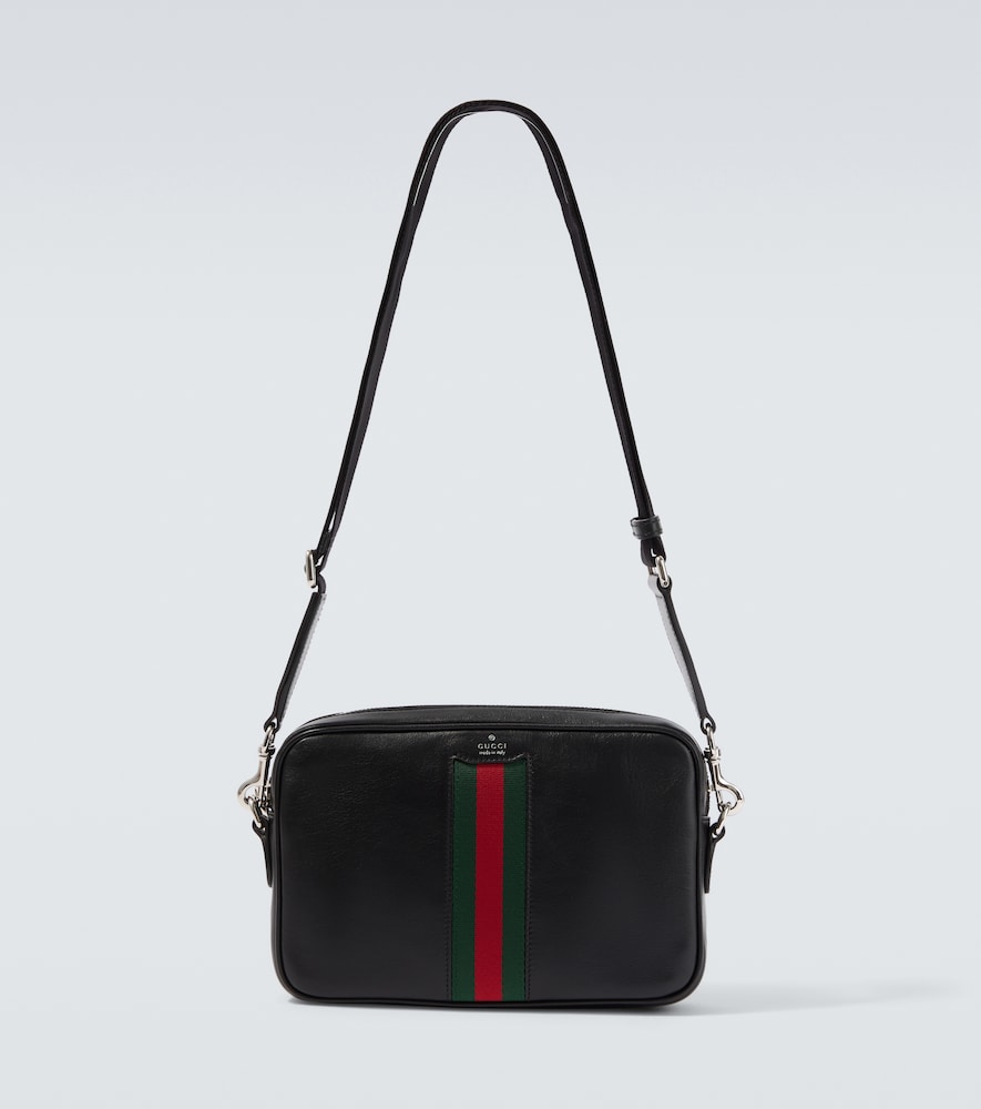 Gucci Men's Black Web Trademark Small Leather Crossbody Bag