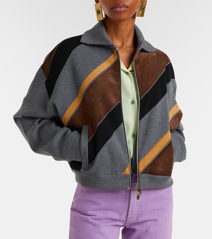 Versace Versace Suede-trimmed Wool-blend Zip-up Sweater 