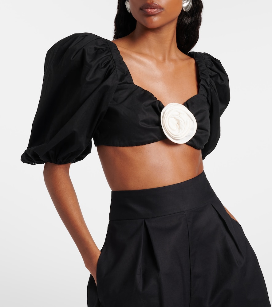 Adriana Degreas Floral-appliqué cotton-blend crop top