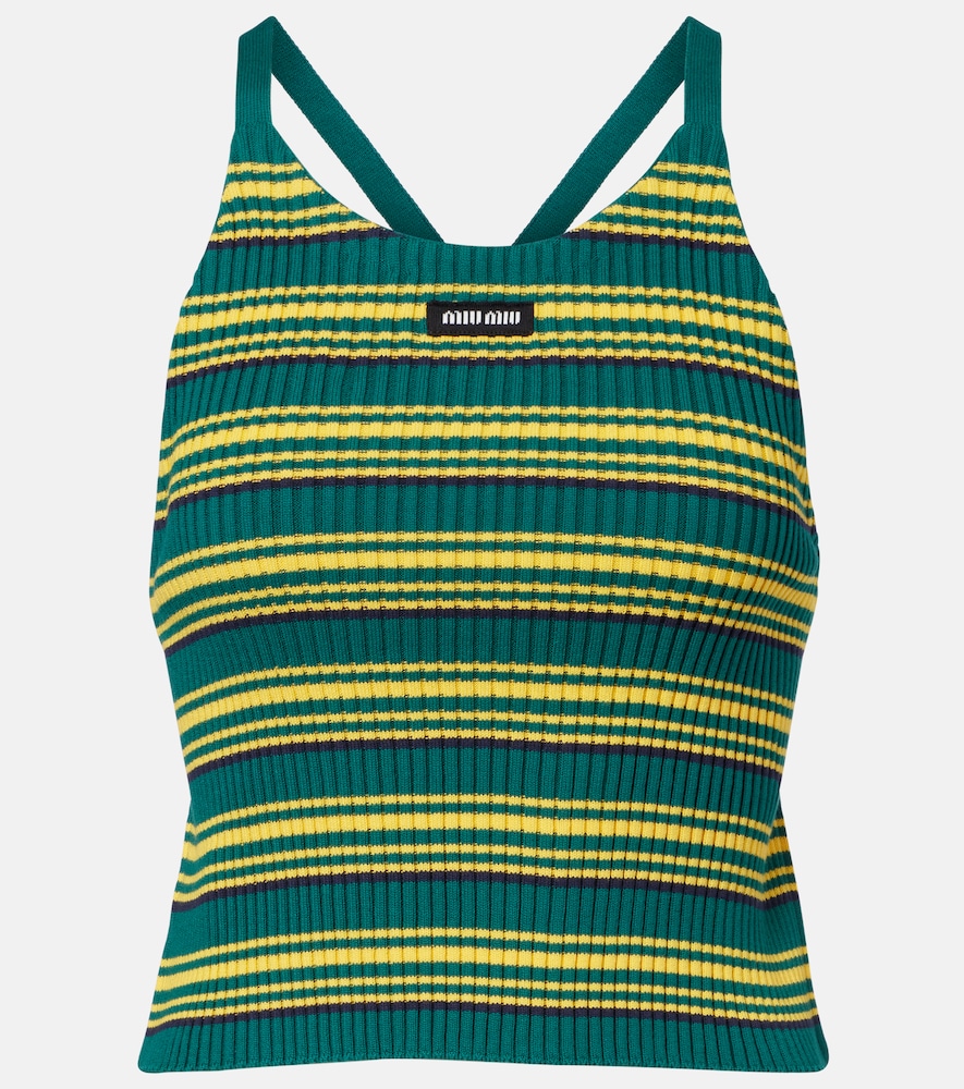 Miu Miu Ribbed-knit striped cotton-blend top