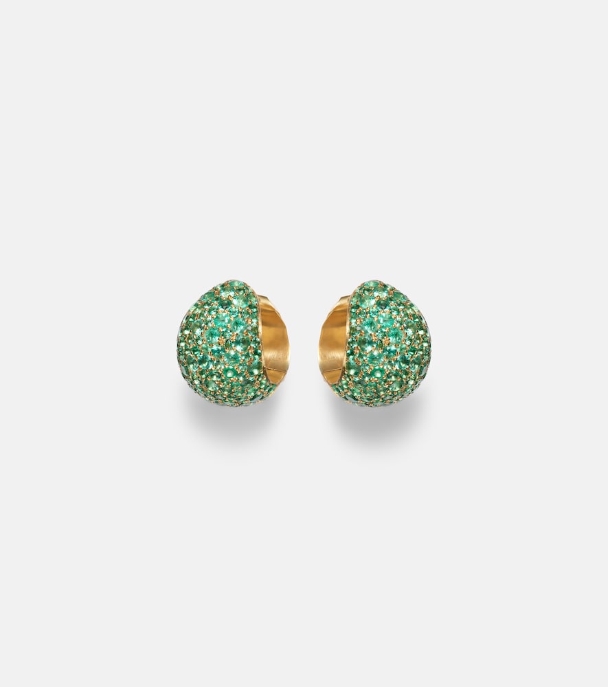 Octavia Elizabeth Icon Poppy 18kt gold hoop earrings with emeralds