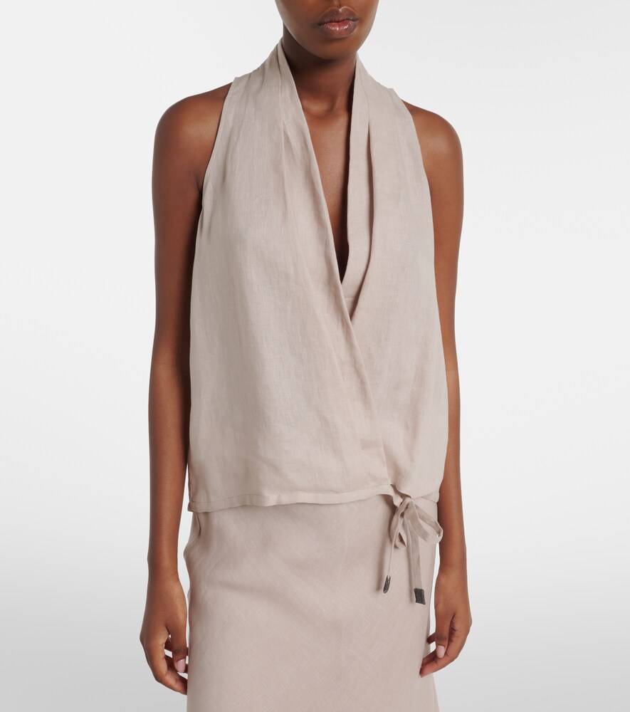 Brunello Cucinelli Monili halterneck linen wrap top