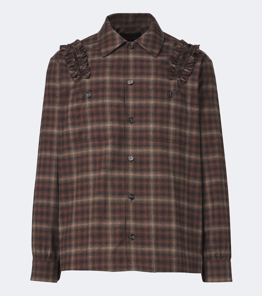 Ruffled Checked Cotton Flannel Shirt