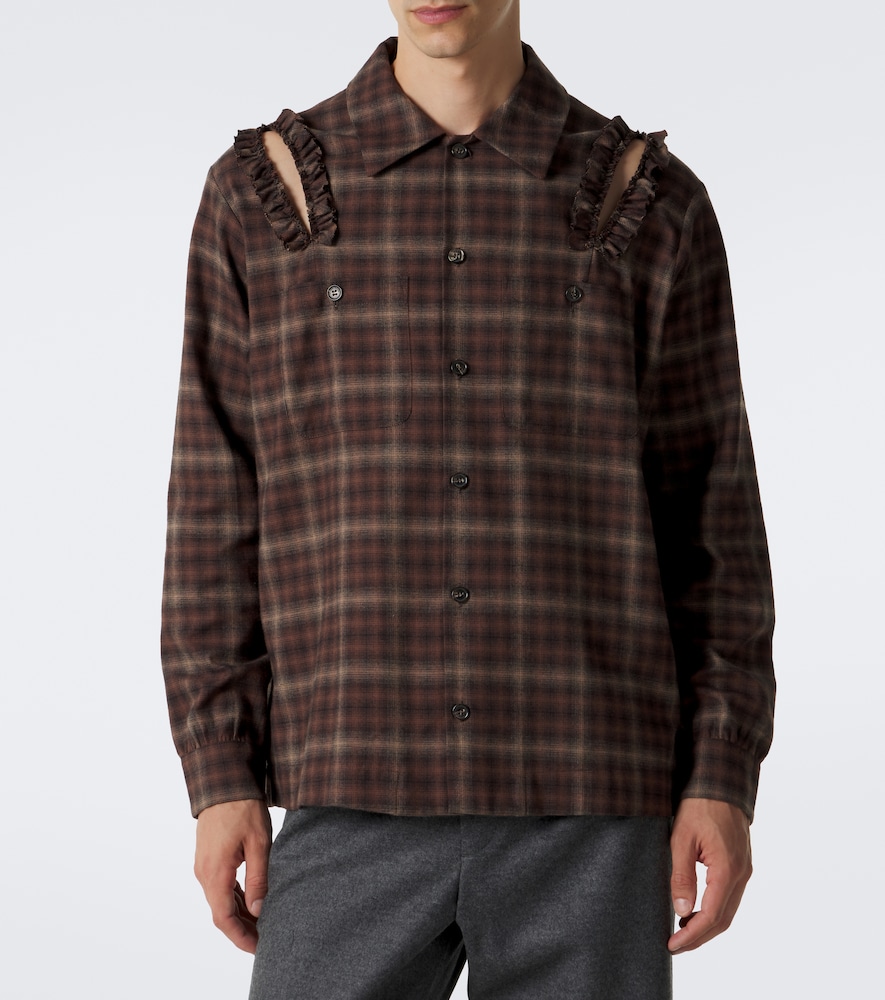Ruffled Checked Cotton Flannel Shirt
