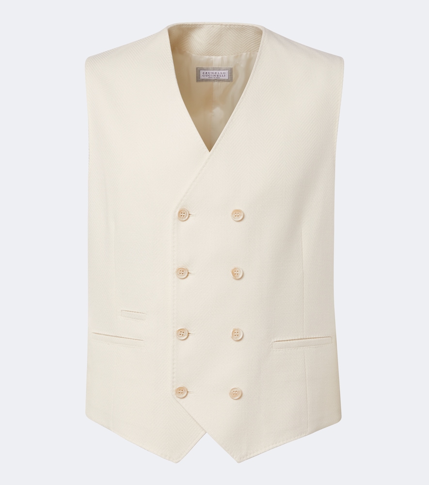 Brunello Cucinelli Double-breasted Wool And Cotton Vest In White